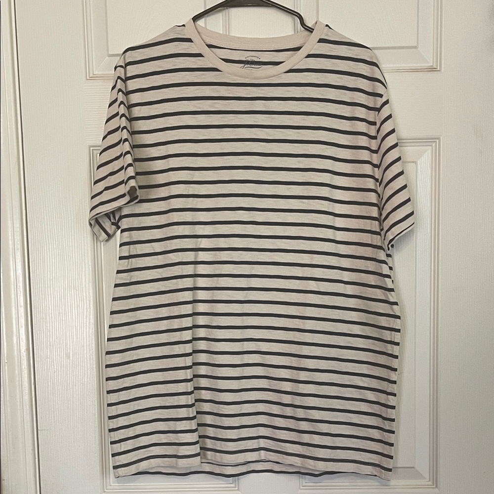 J. Crew Black and Cream Striped Cotton Tee